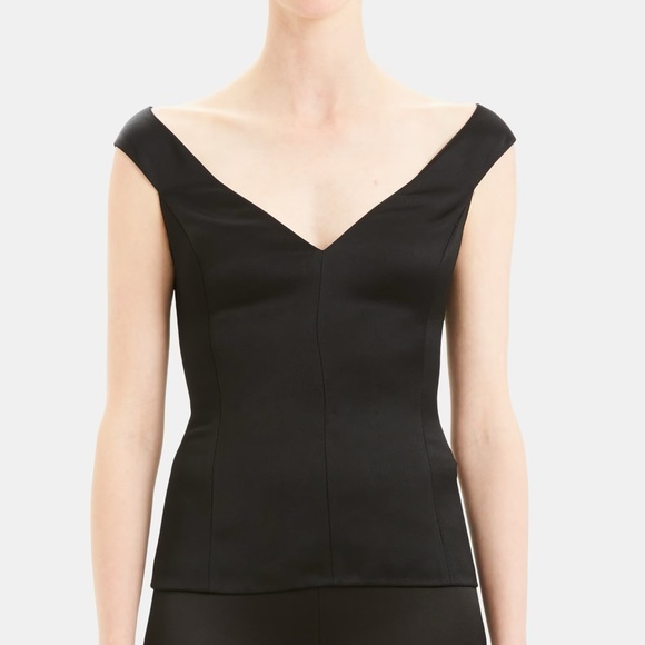 Theory Off-The-Shoulder Top in Crepe Satin - Picture 1 of 8